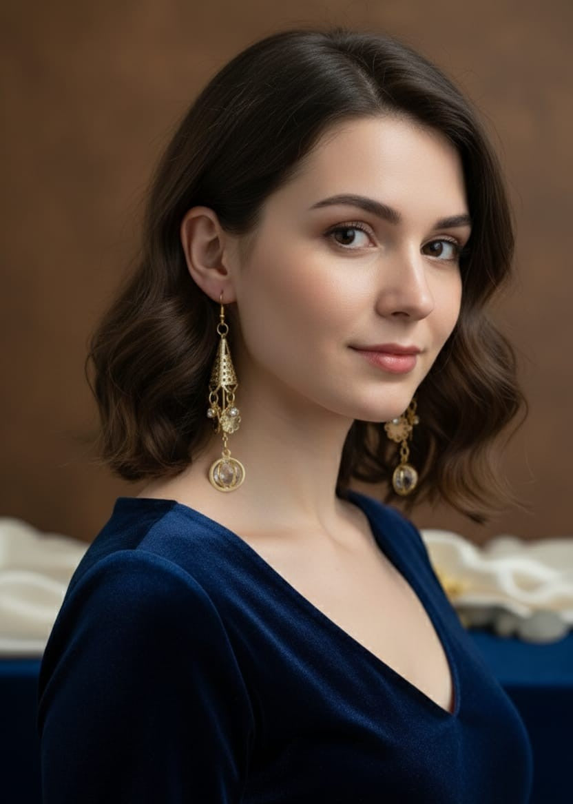 Gold Filigree Charm Drop Earrings