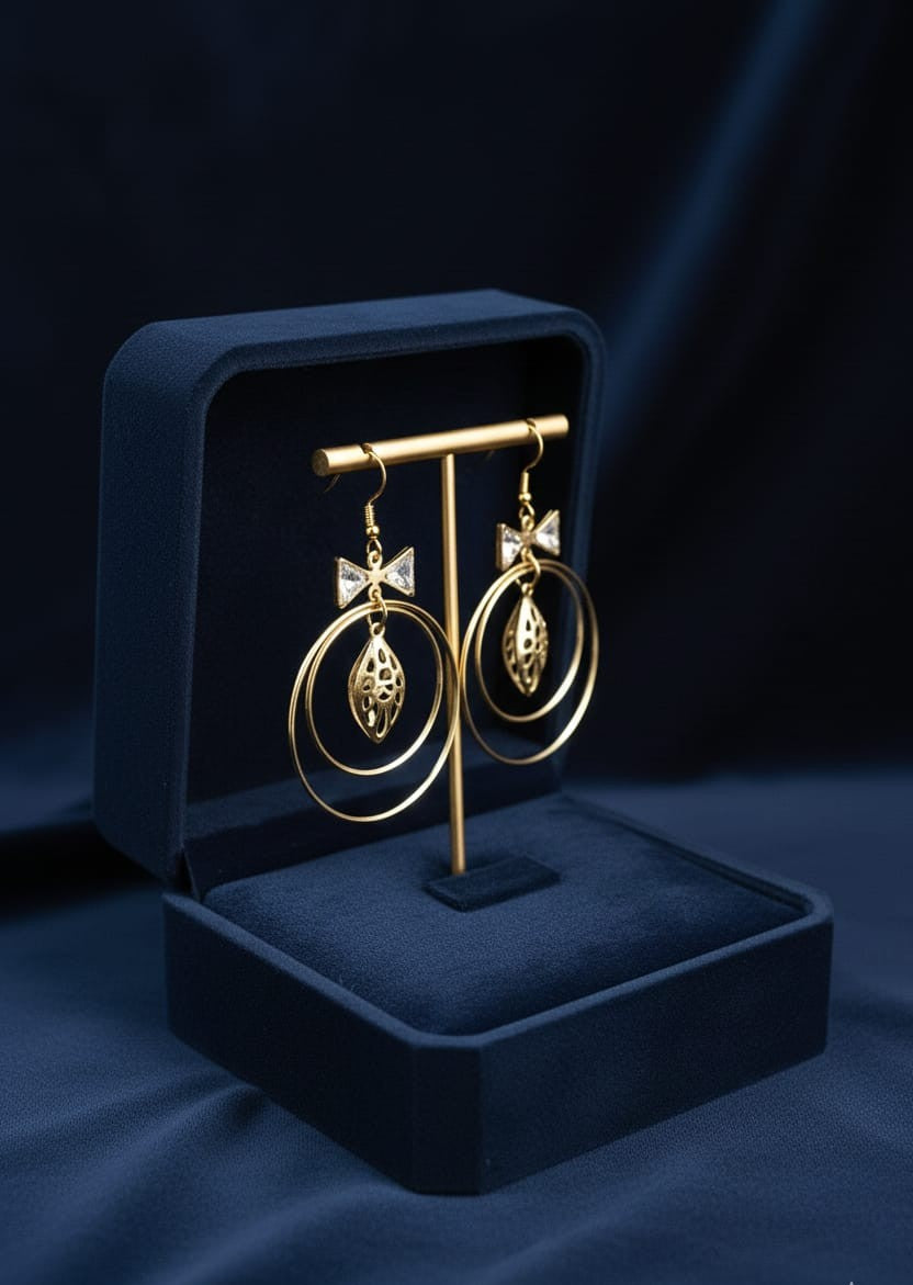Gold Double Hoop Filigree Drop Earrings
