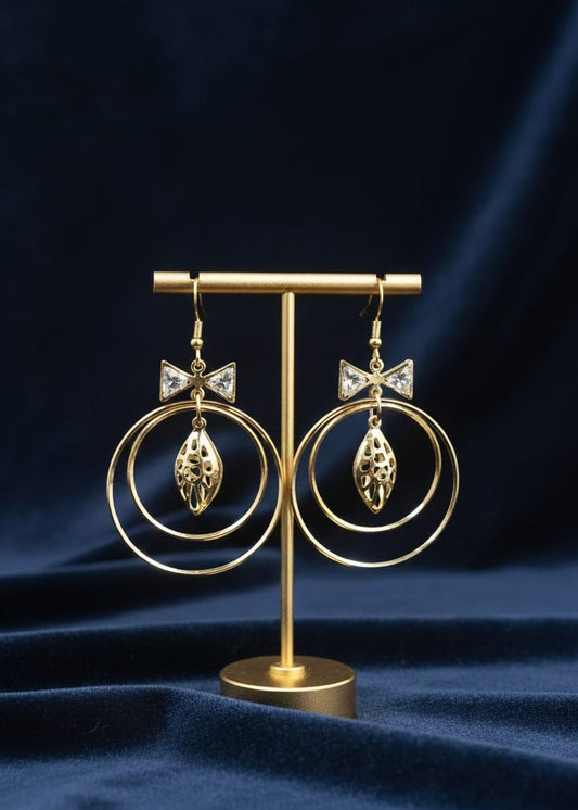 Gold Double Hoop Filigree Drop Earrings