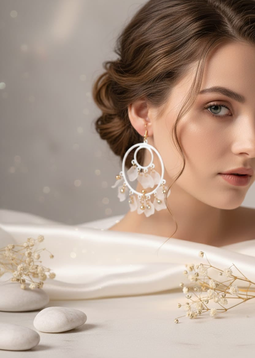 Frosted Petal Chandelier Hoop Earrings
