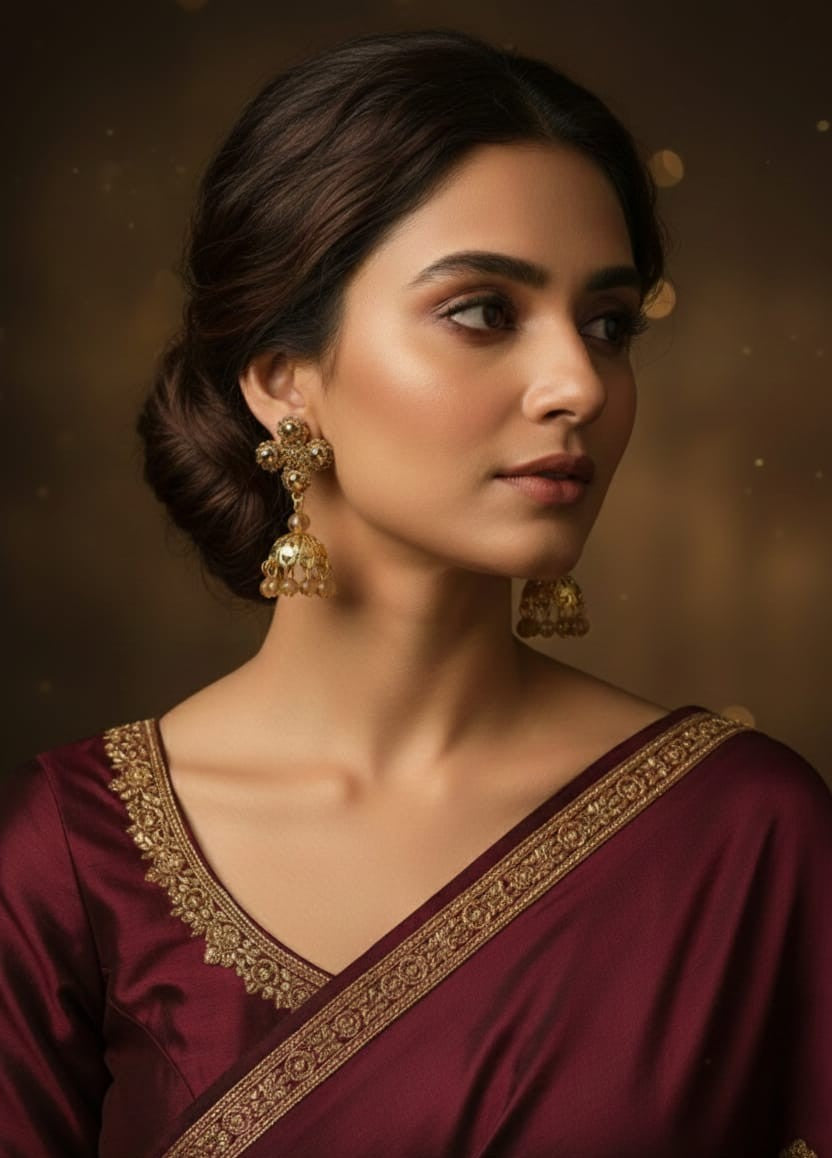 Golden Champagne Jhumka Drop Earrings