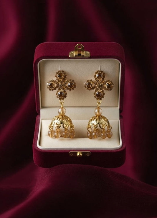 Golden Champagne Jhumka Drop Earrings