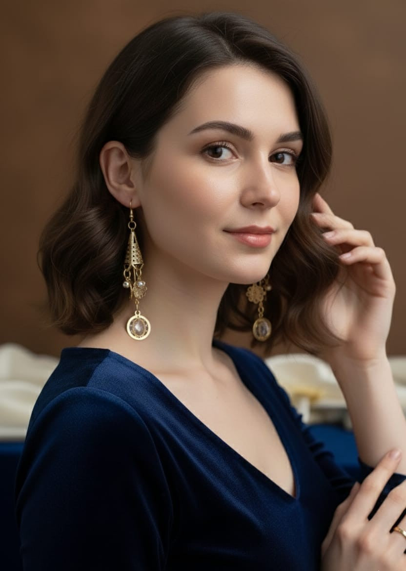 Gold Filigree Charm Drop Earrings