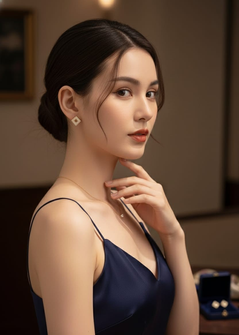 Gold Pavé Square Cutout Stud Earrings