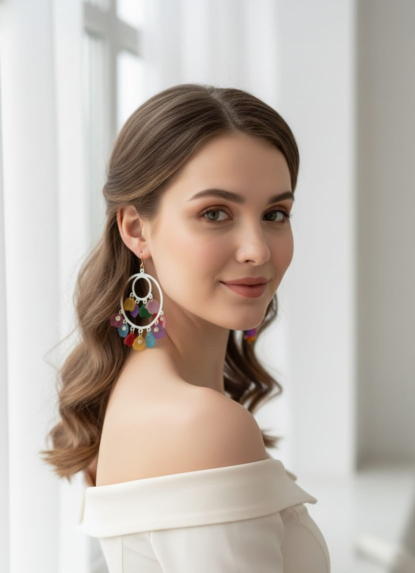 Frosted Petal Chandelier Hoop Earrings