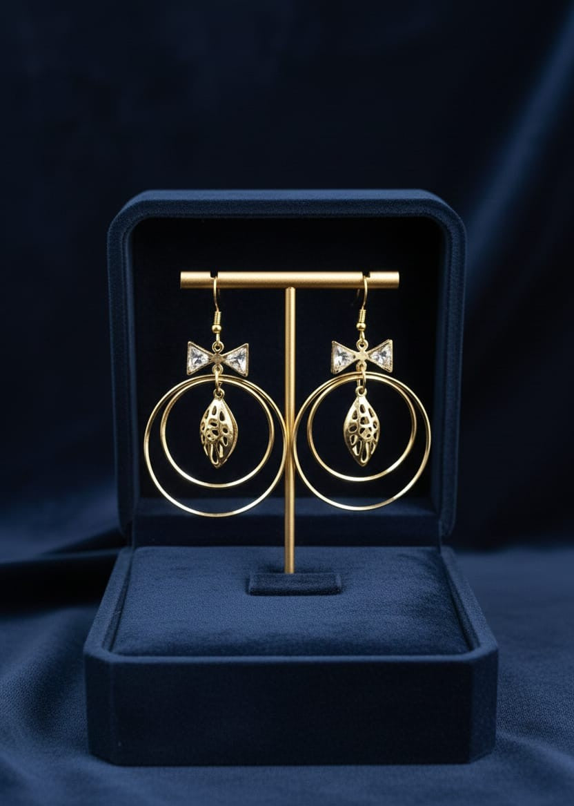 Gold Double Hoop Filigree Drop Earrings