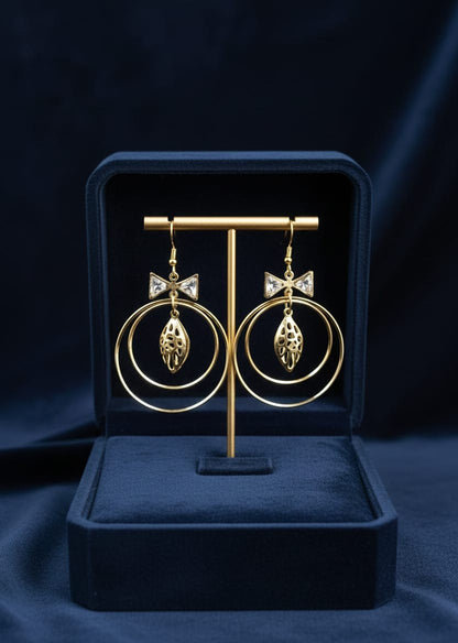 Gold Double Hoop Filigree Drop Earrings