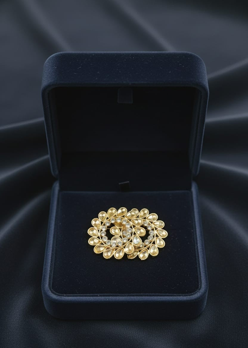 Golden Pearl Floral Circle Stud Earrings