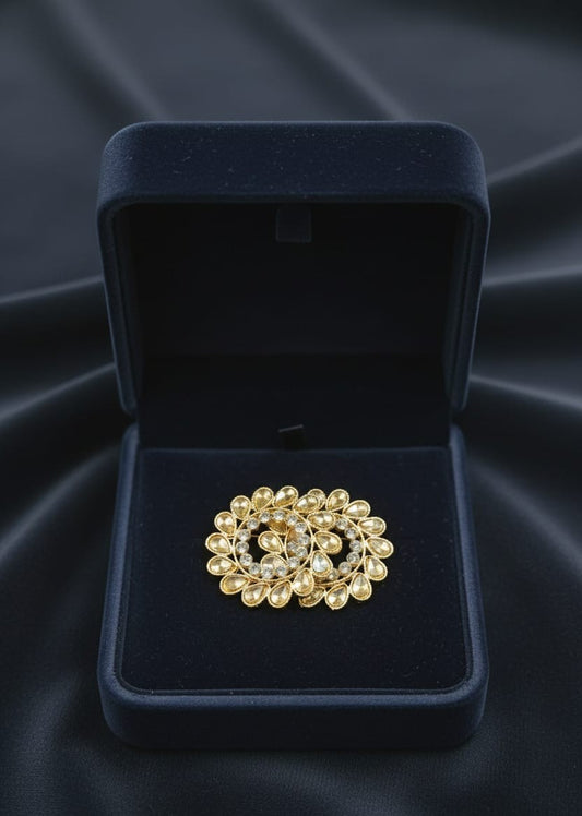 Golden Pearl Floral Circle Stud Earrings