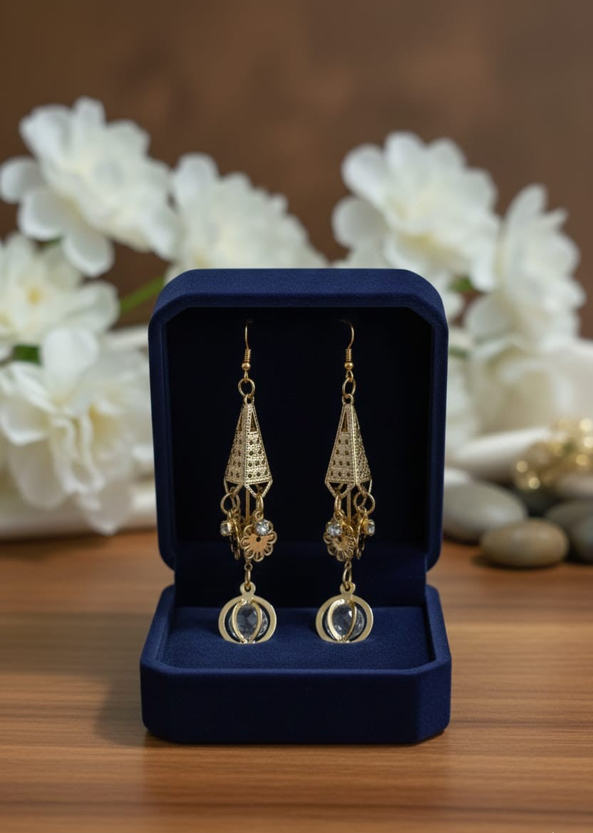 Gold Filigree Charm Drop Earrings