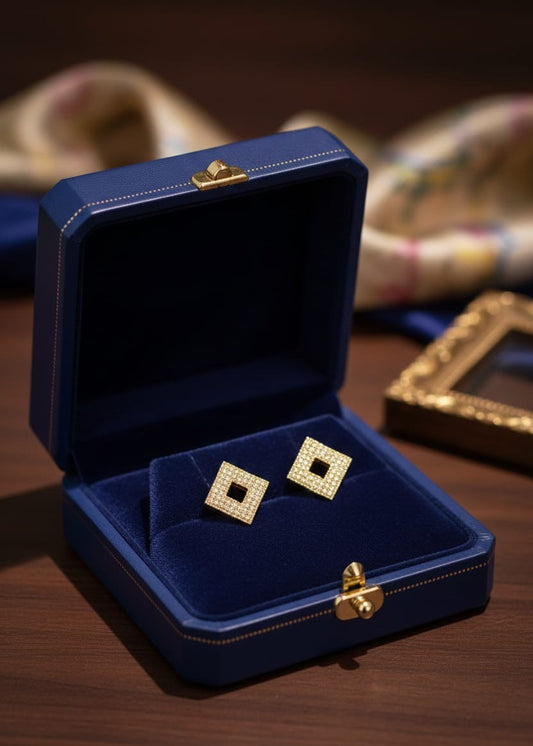 Gold Pavé Square Cutout Stud Earrings