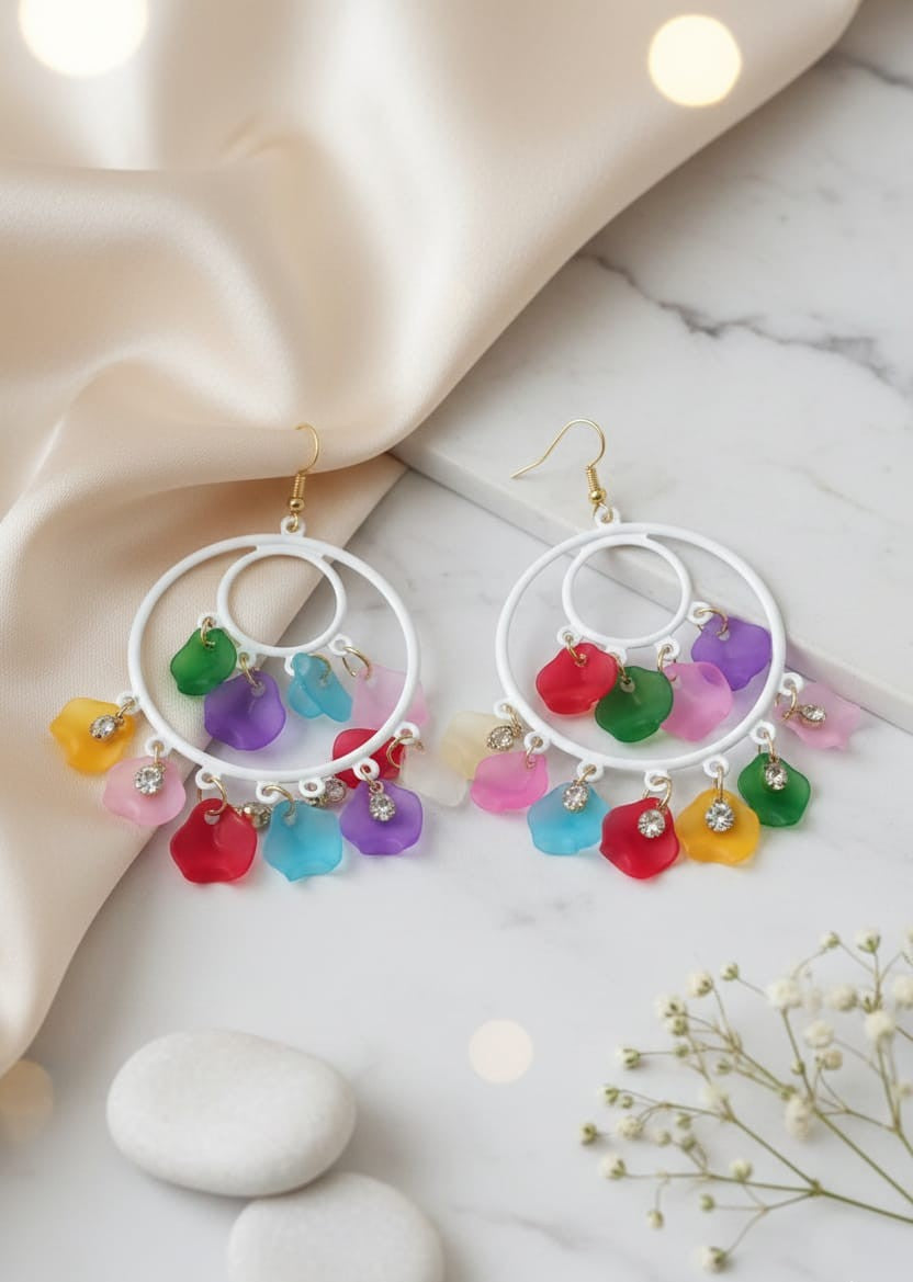 Frosted Petal Chandelier Hoop Earrings
