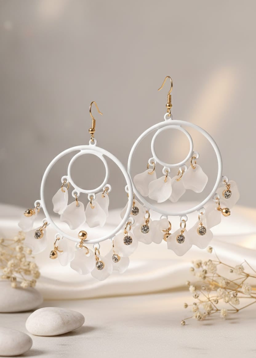 Frosted Petal Chandelier Hoop Earrings